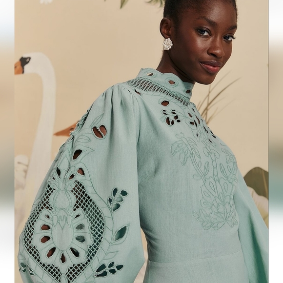 NWOT FARM RIO | $360 Broderie Anglaise Linen Blend Maxi Dress - Picture 3 of 11